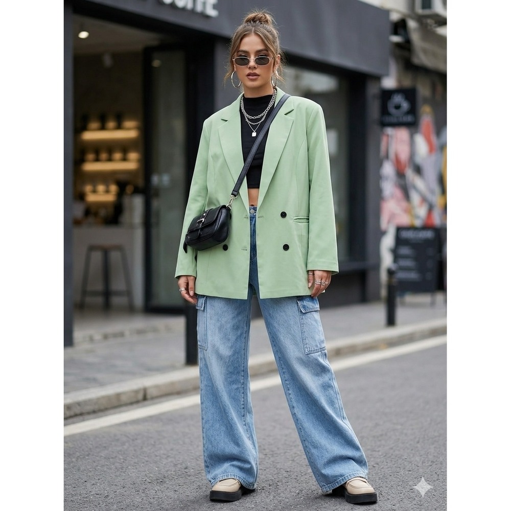 Lioness Blazer Women Small Sage Green Double Breasted Structured Workwear Jacket